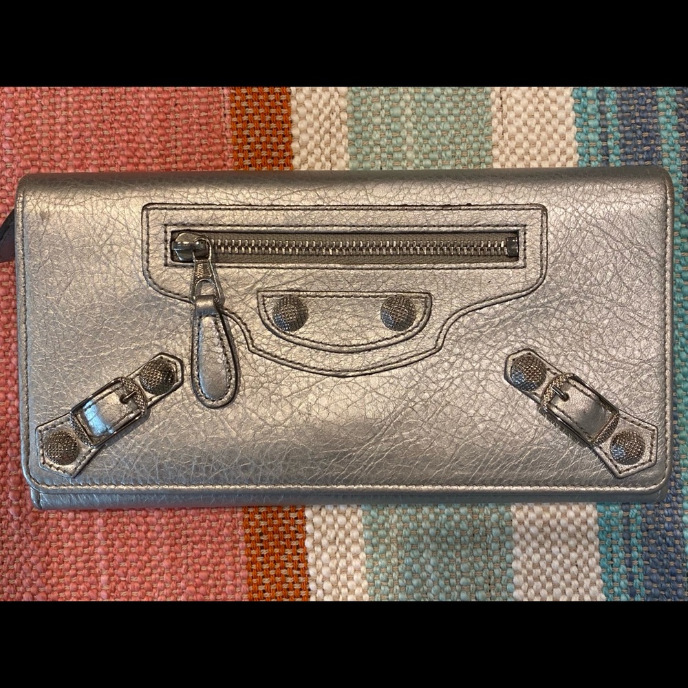 Balenciaga silver city flap wally/clutch